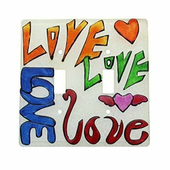 Love Graffiti Double Light Switch Plate Acrylic Sparkle Red Blue Green Orange - Picture 2 of 2